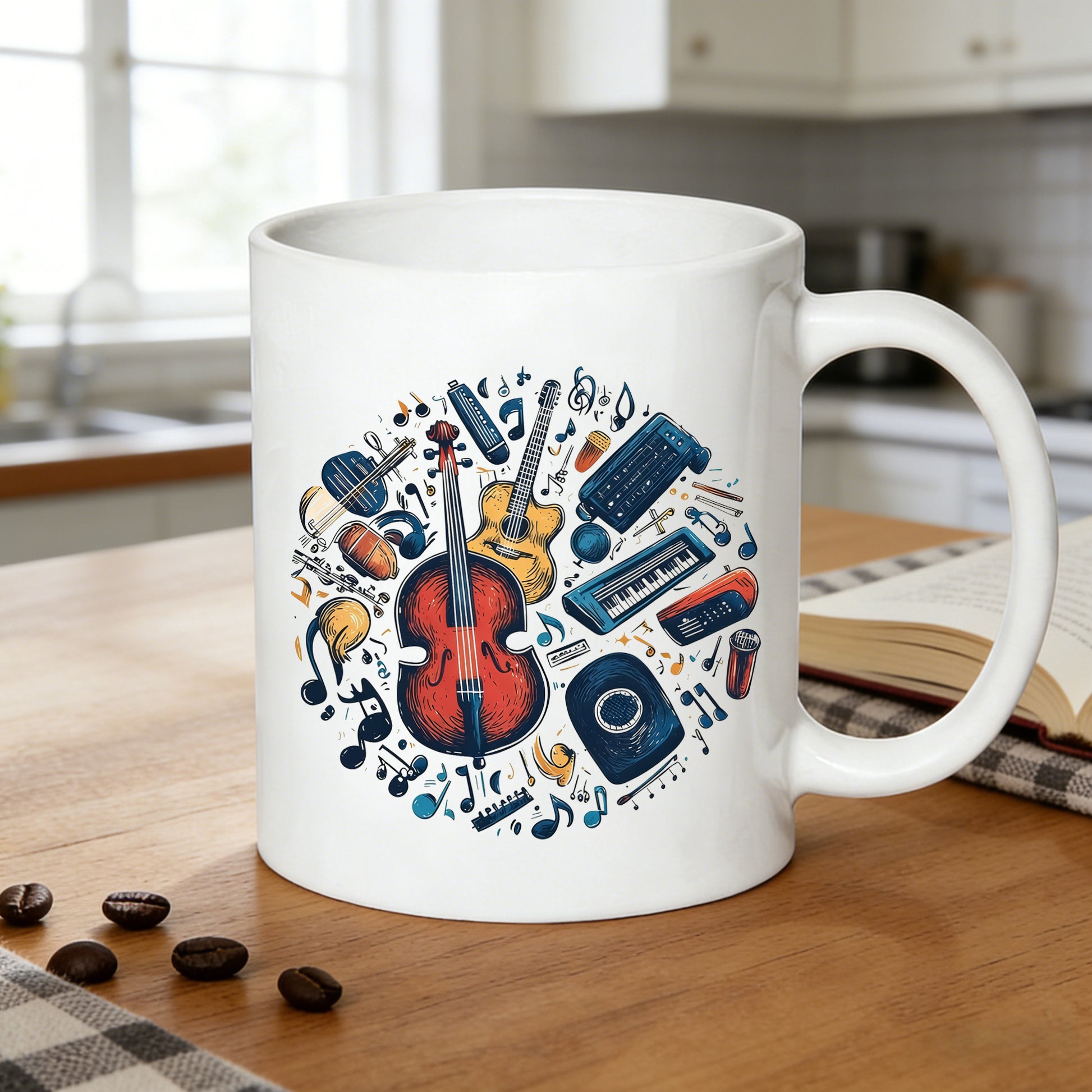 Tailorly White Ceramic 11 oz Mug - guitar
