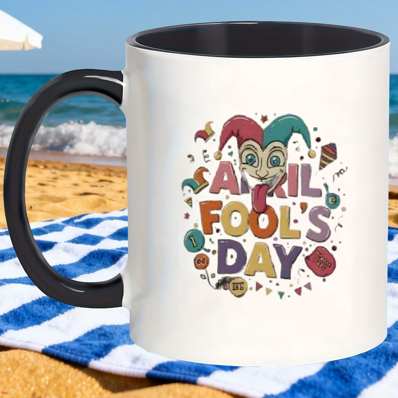 Tailorly Black Accent 11 oz Mug - april fools day celebration text