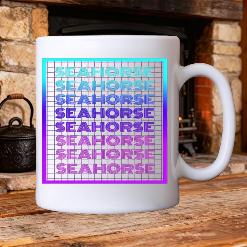 Tailorly White Ceramic 11 oz Mug - vintage 70s seahorse