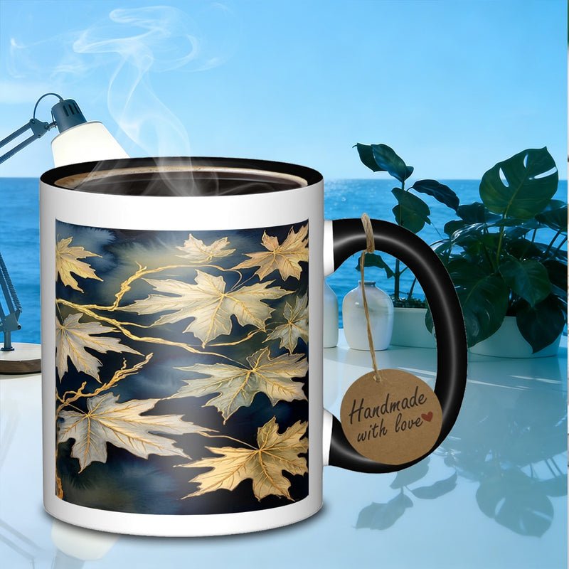 Tailorly Black Accent 11 oz Mug - leaves