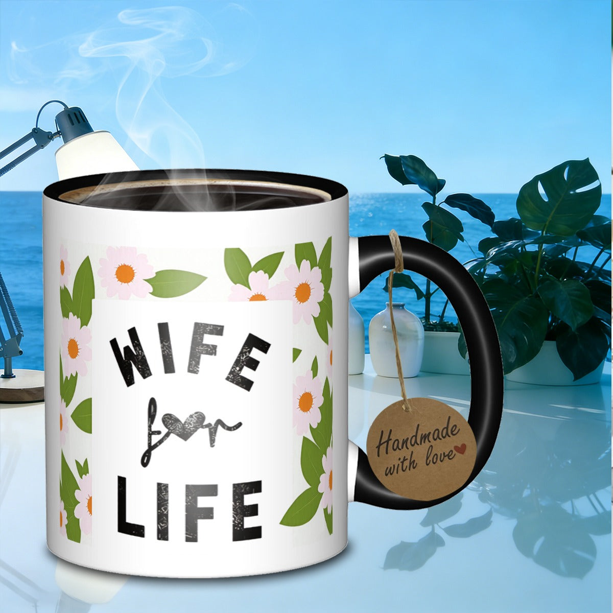 Tailorly Black Accent 11 oz Mug - wife for life text