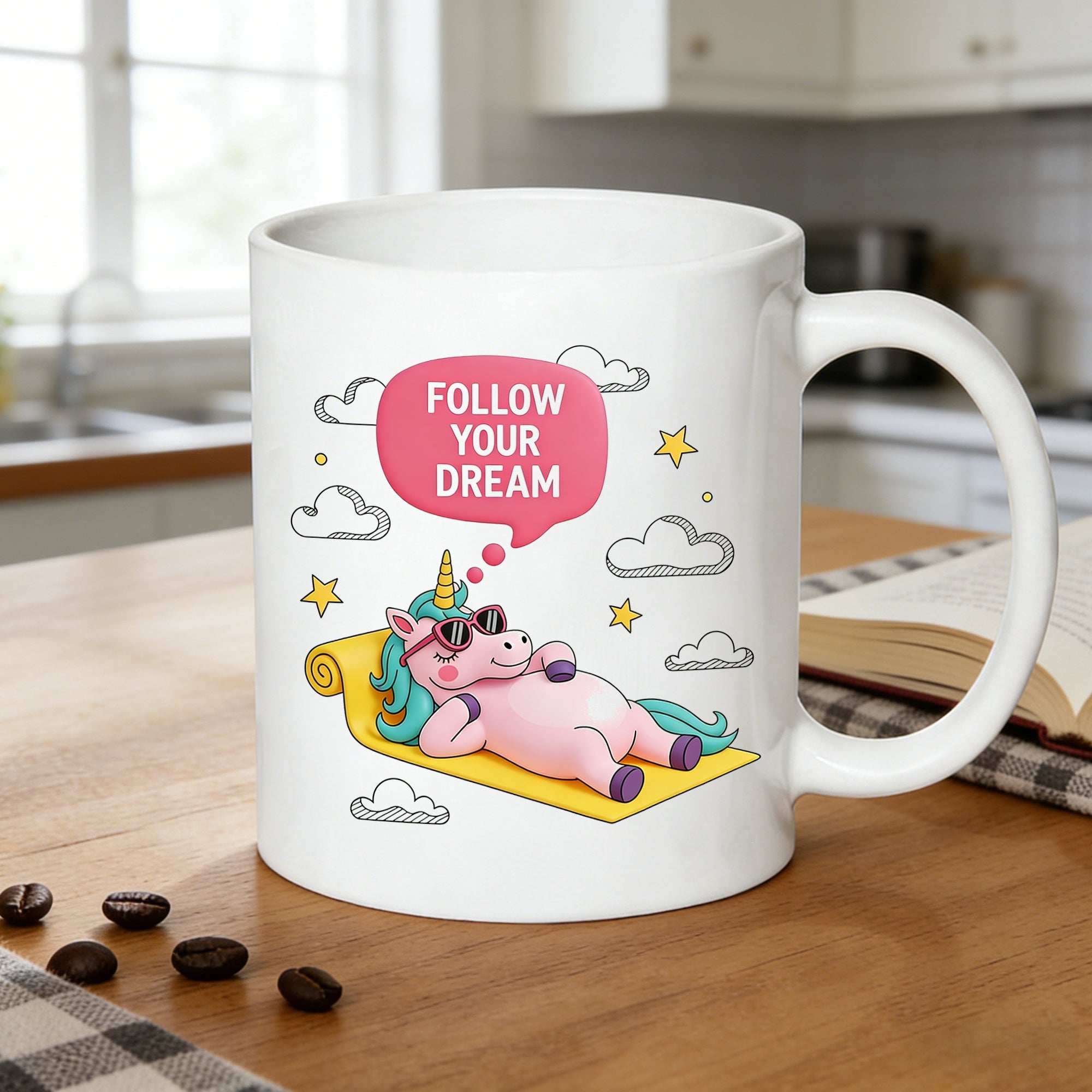 Tailorly White Ceramic 11 oz Mug - cute lazy unicorn