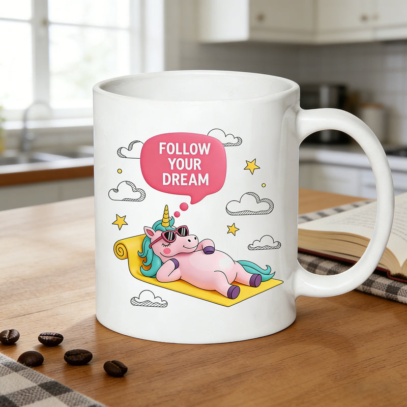 Tailorly White Ceramic 11 oz Mug - cute lazy unicorn