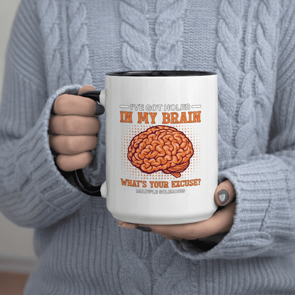 Tailorly Black Accent 11 oz Mug - "I ve Got Holes In What s Your" text