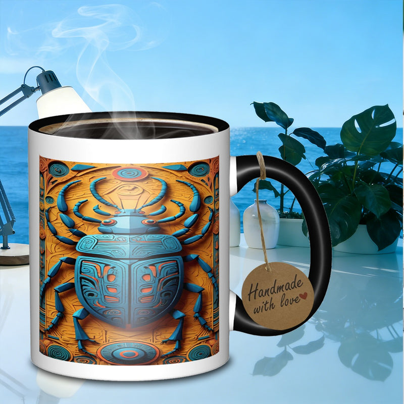 Tailorly Black Accent 11 oz Mug - egyptian scarab beetle