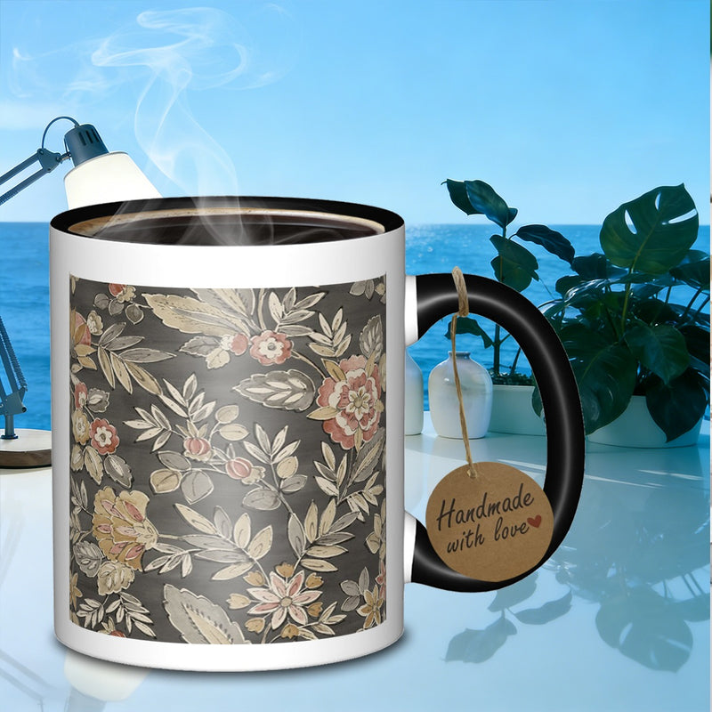 Tailorly Black Accent 11 oz Mug - floral leaf patterned
