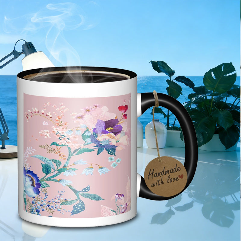 Tailorly Black Accent 11 oz Mug - floral pattern