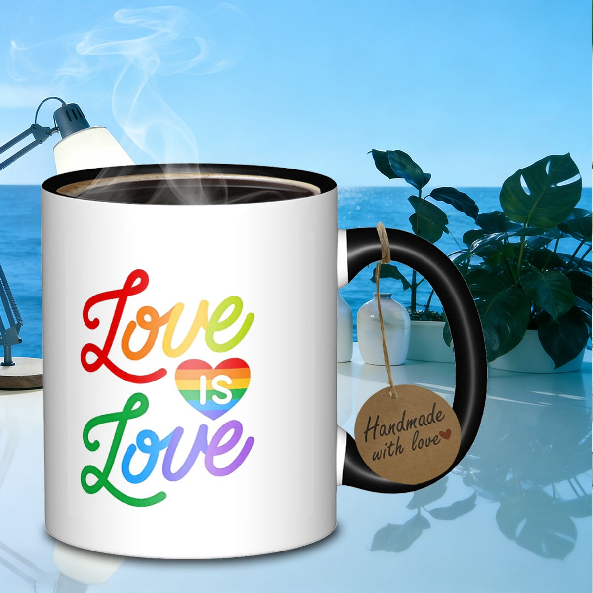 Tailorly Black Accent 11 oz Mug - rainbow heart