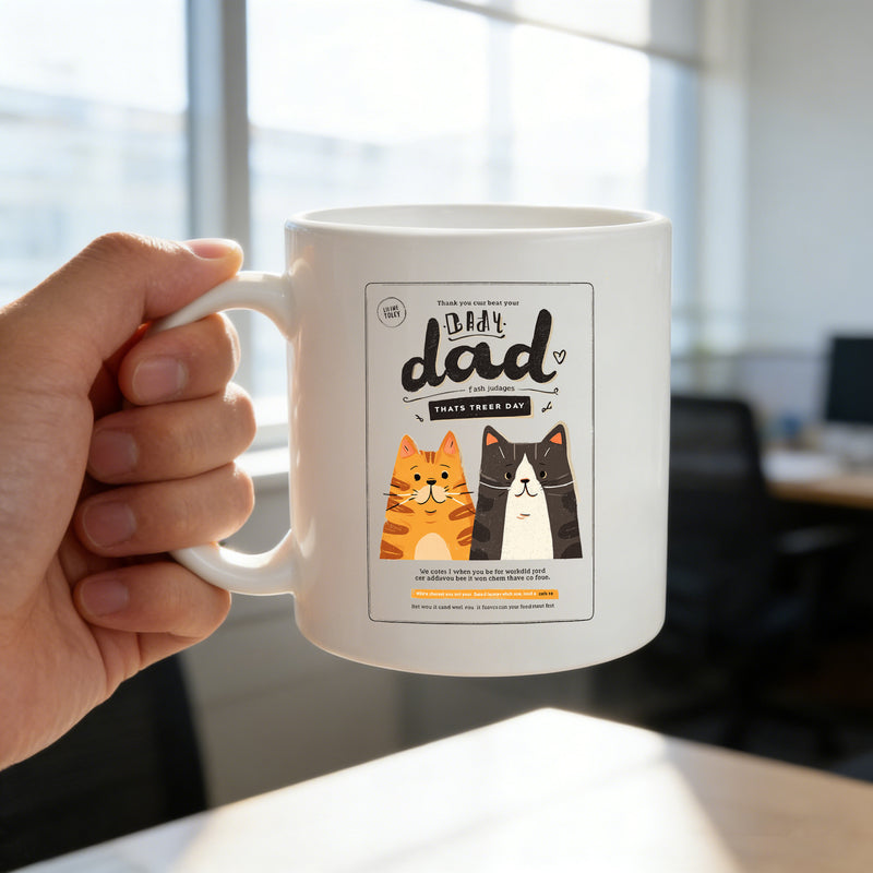 Tailorly White Ceramic 11 oz Mug - thank you bow for dad cats illustration
