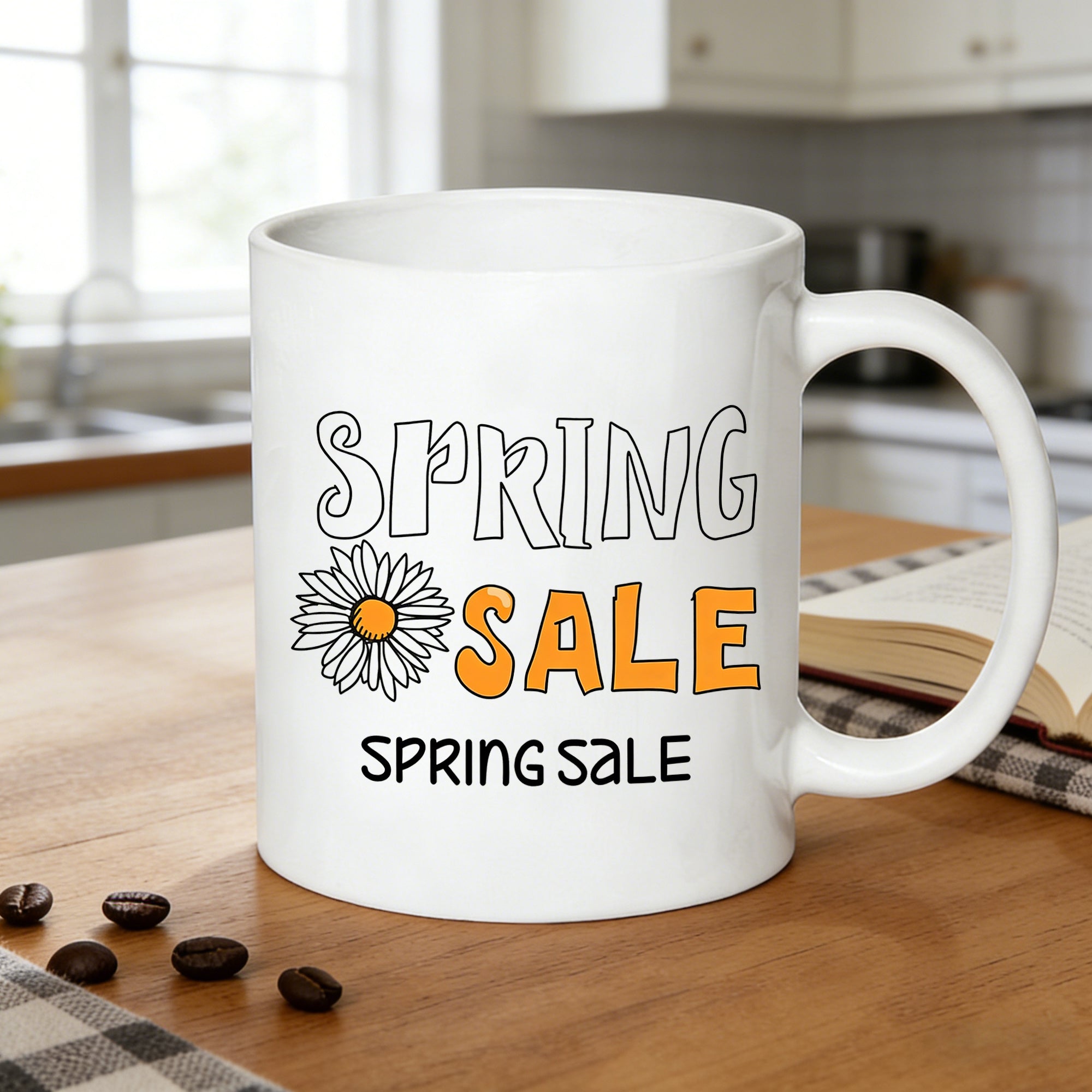 Tailorly White Ceramic 11 oz Mug - hand drawn daisy spring floral print