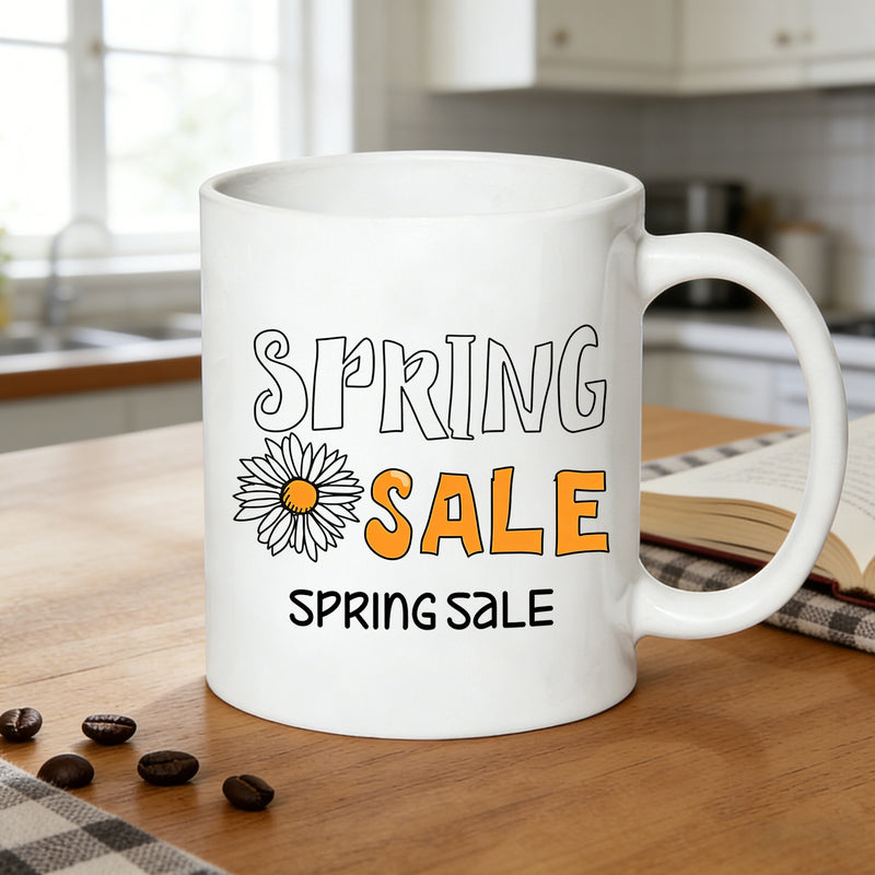 Tailorly White Ceramic 11 oz Mug - hand drawn daisy spring floral print