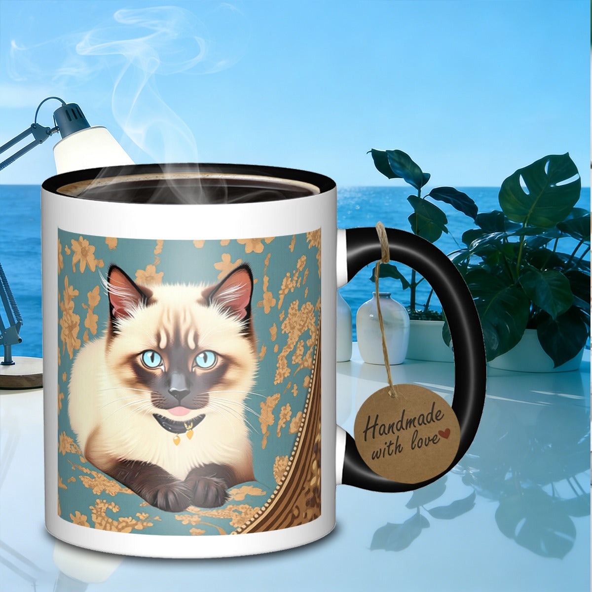 Tailorly Black Accent 11 oz Mug - siamese feline portrait