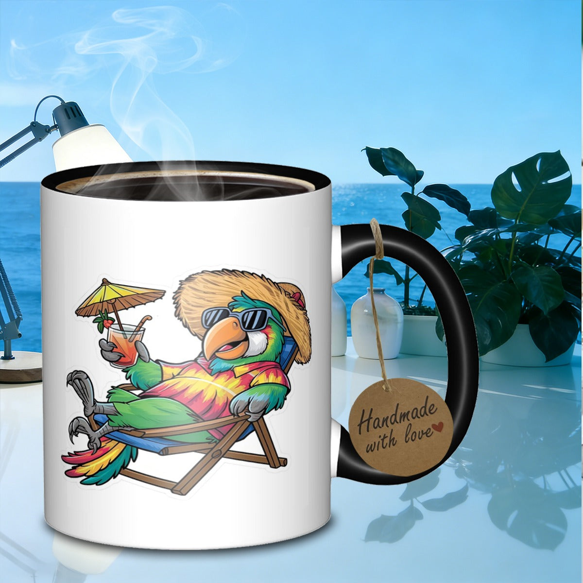 Tailorly Black Accent 11 oz Mug - relaxing parrot