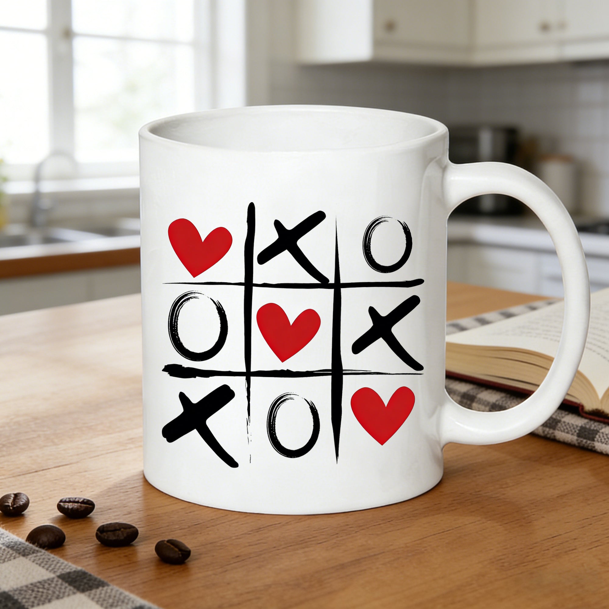 Tailorly White Ceramic 11 oz Mug - tic tac toe board with X and O symbols