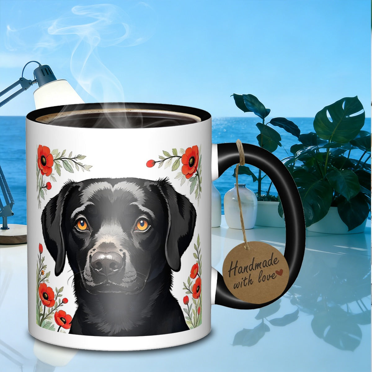 Tailorly Black Accent 11 oz Mug - floral dog portrait