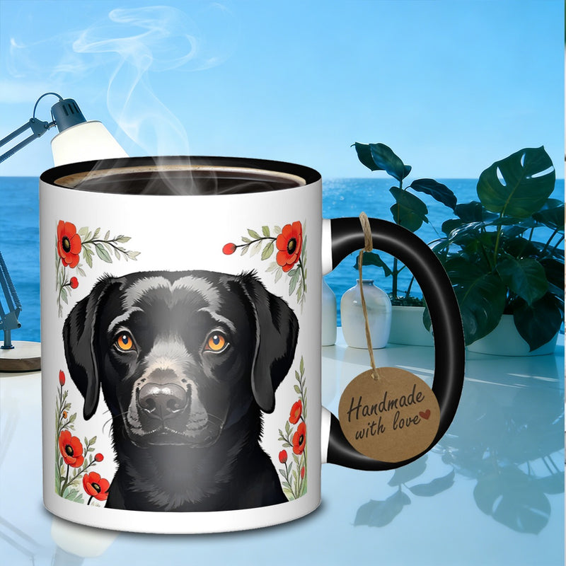 Tailorly Black Accent 11 oz Mug - floral dog portrait