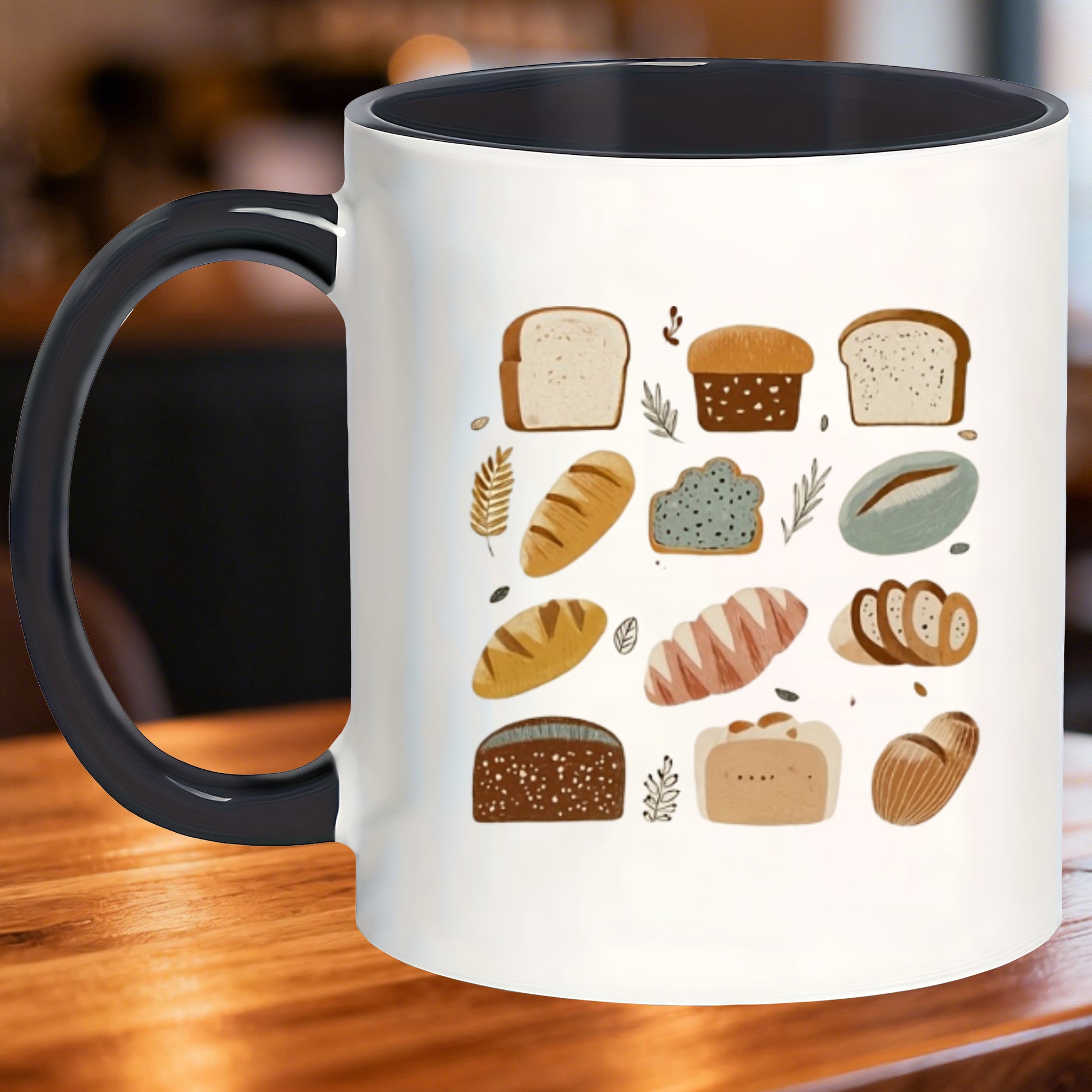 Tailorly Black Accent 11 oz Mug - rustic bread shape