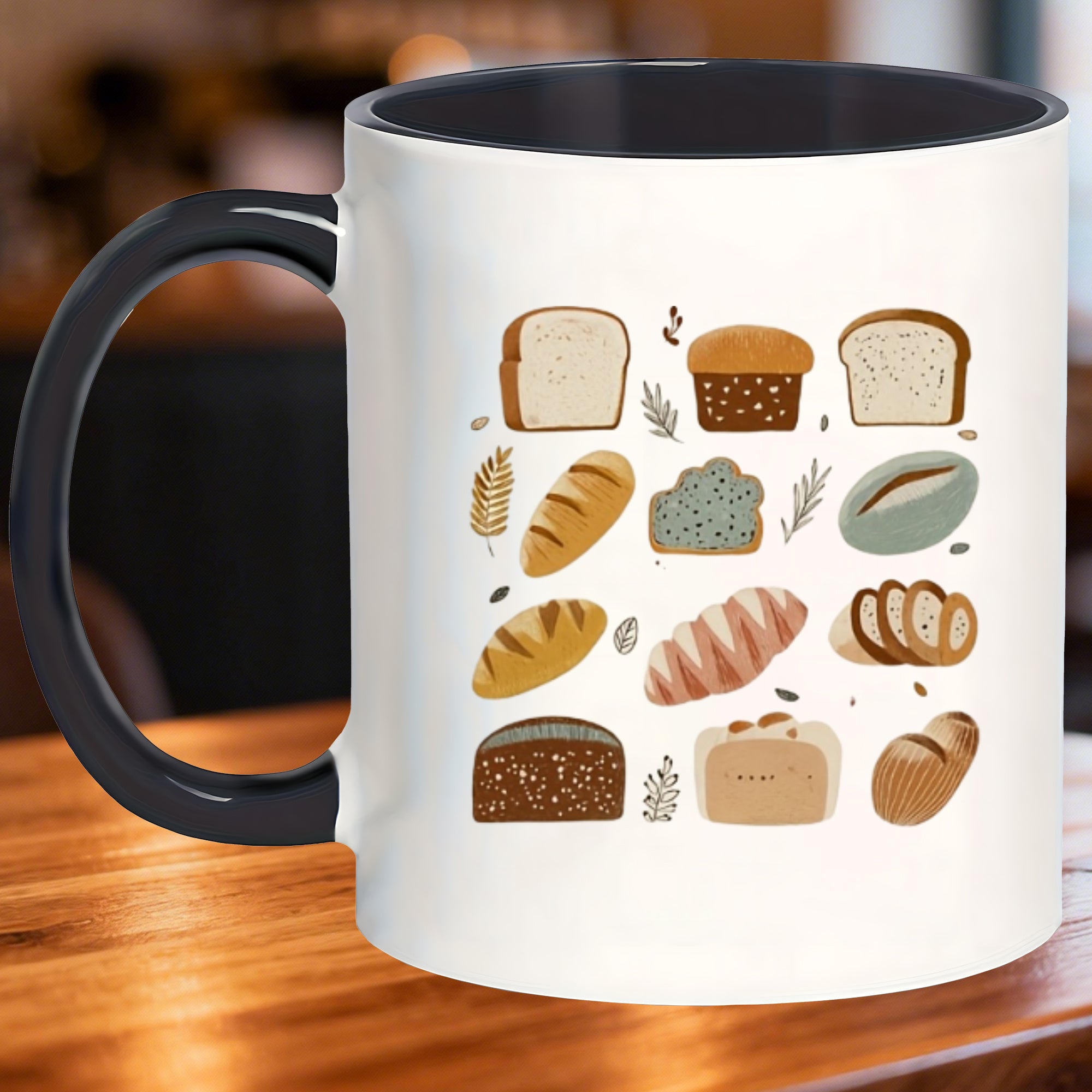 Tailorly Black Accent 11 oz Mug - rustic bread shape