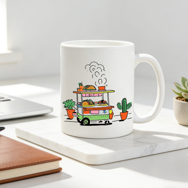 Tailorly White Ceramic 11 oz Mug - colorful cactus graphic
