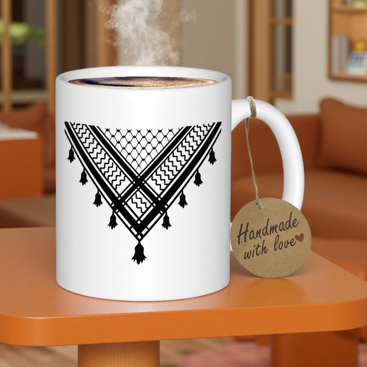 Tailorly White Ceramic 11 oz Mug - geometric pattern