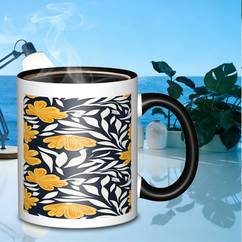 Tailorly Black Accent 11 oz Mug - floral botanical pattern