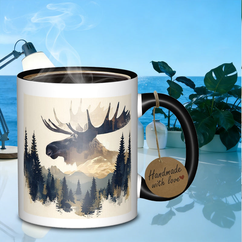 Tailorly Black Accent 11 oz Mug - moose landscape silhouette