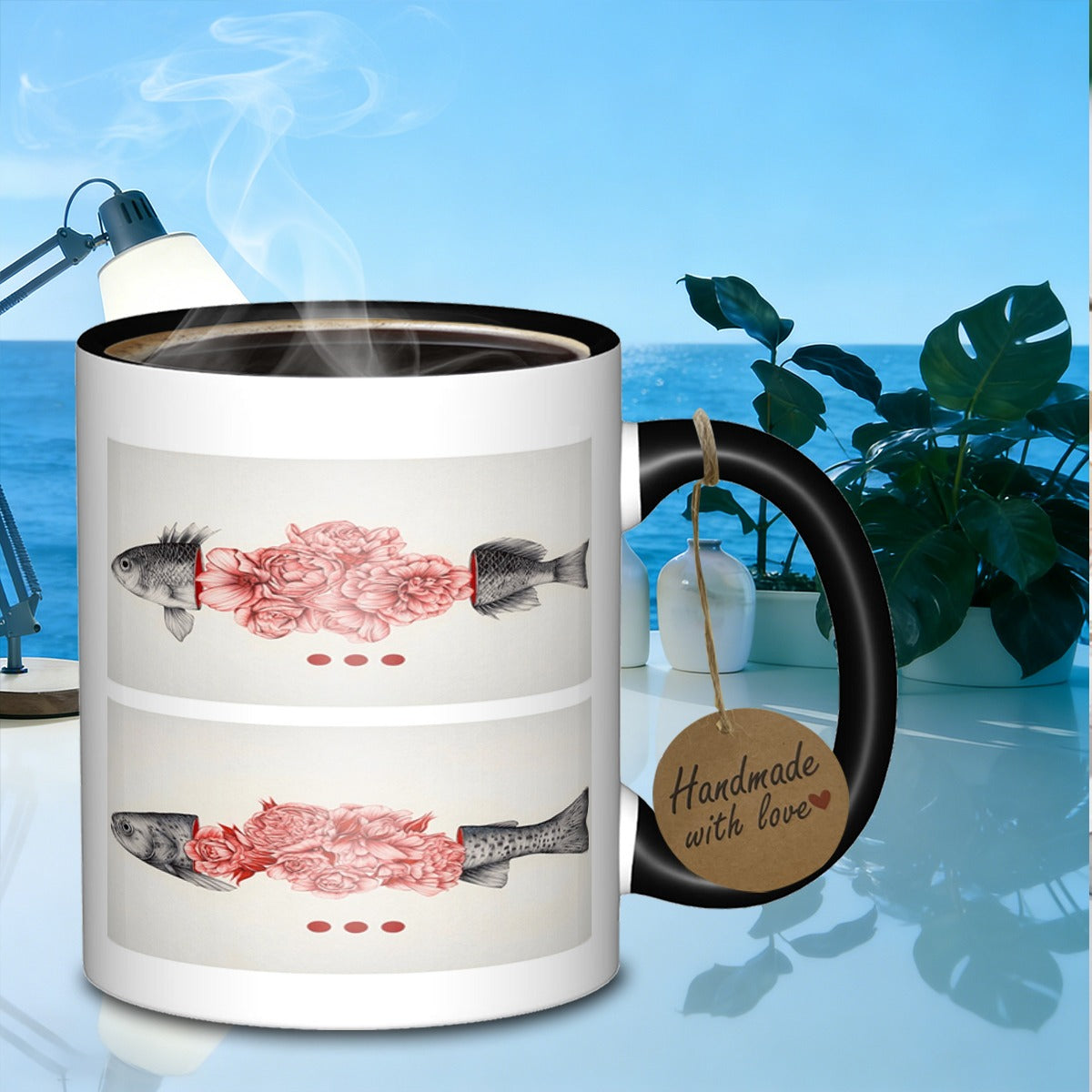 Tailorly Black Accent 11 oz Mug - fish and floral arrangement