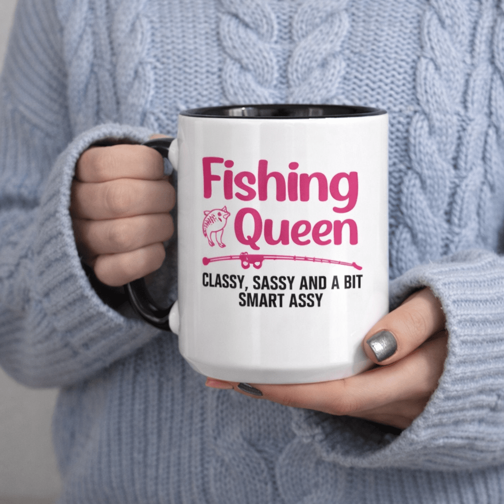 Tailorly Black Accent 11 oz Mug - a stylish and cheeky 11oz ceramic mug for fishing enthusiasts featuring a photographers and ideal for holiday