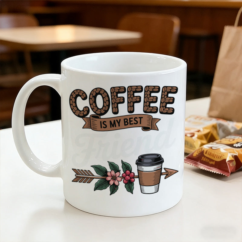 Tailorly White Ceramic 11 oz Mug - cute cartoon coffee mug illustration