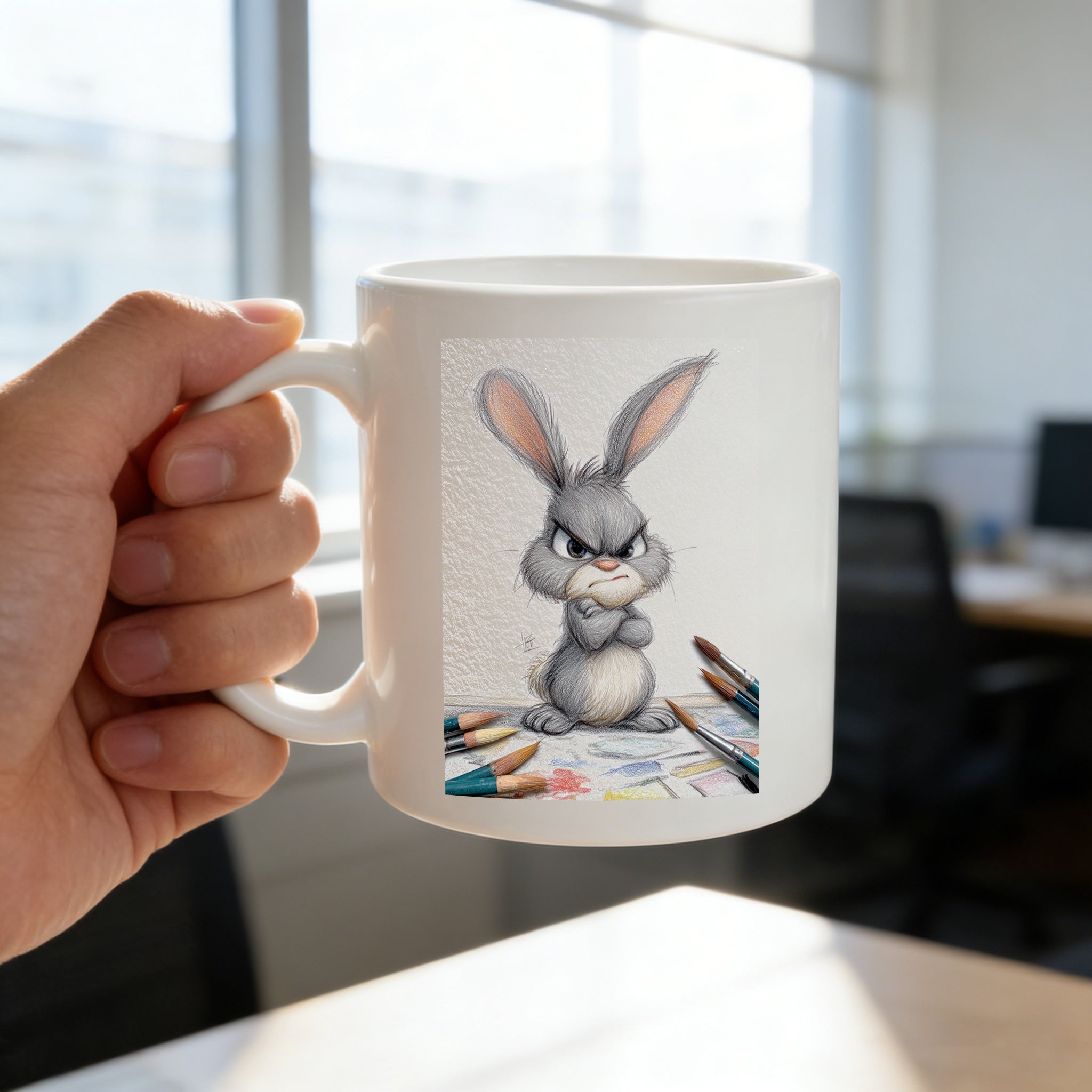 Tailorly White Ceramic 11 oz Mug - rabbit
