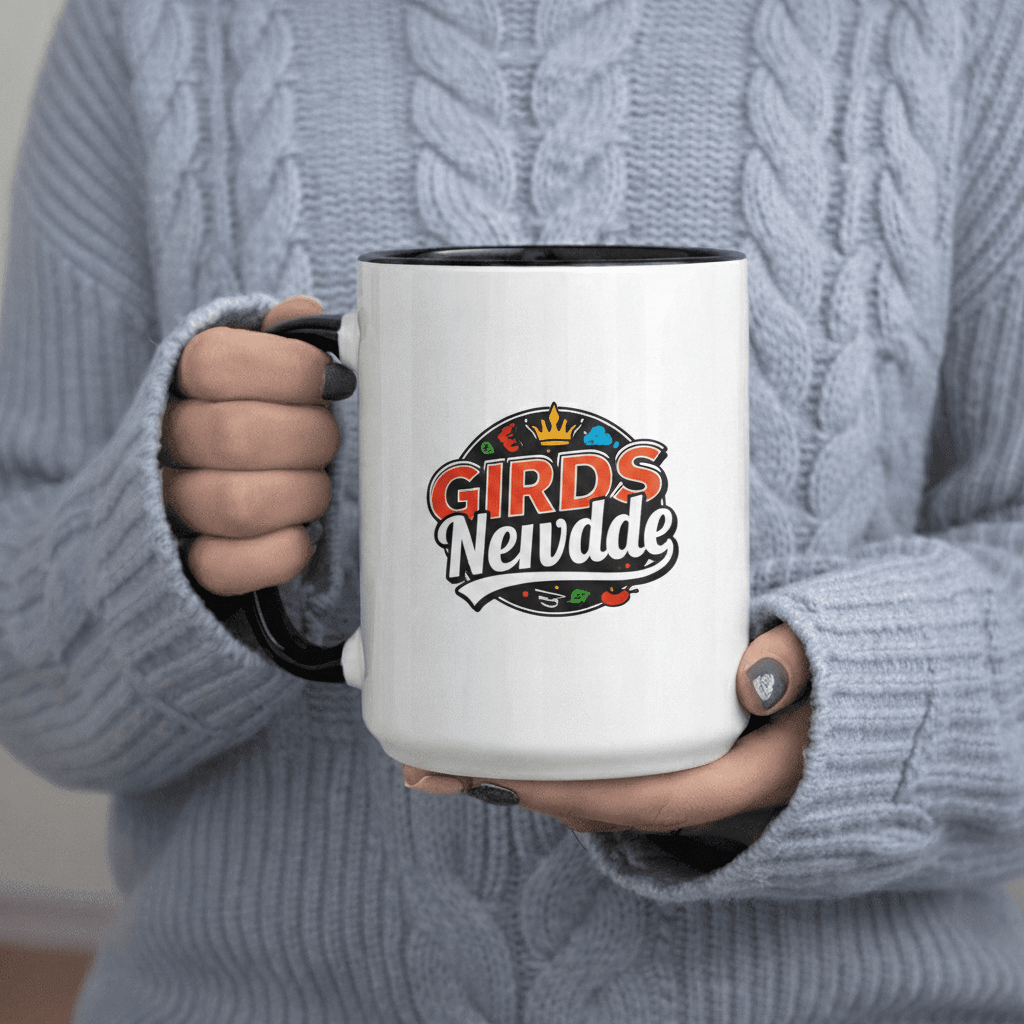 Tailorly Black Accent 11 oz Mug - Girlds Nevdde with Colorful Accents 11oz Printed Ceramic Mug Themed Ceramic Coffee Mug Handmade Printed Coffee Cup