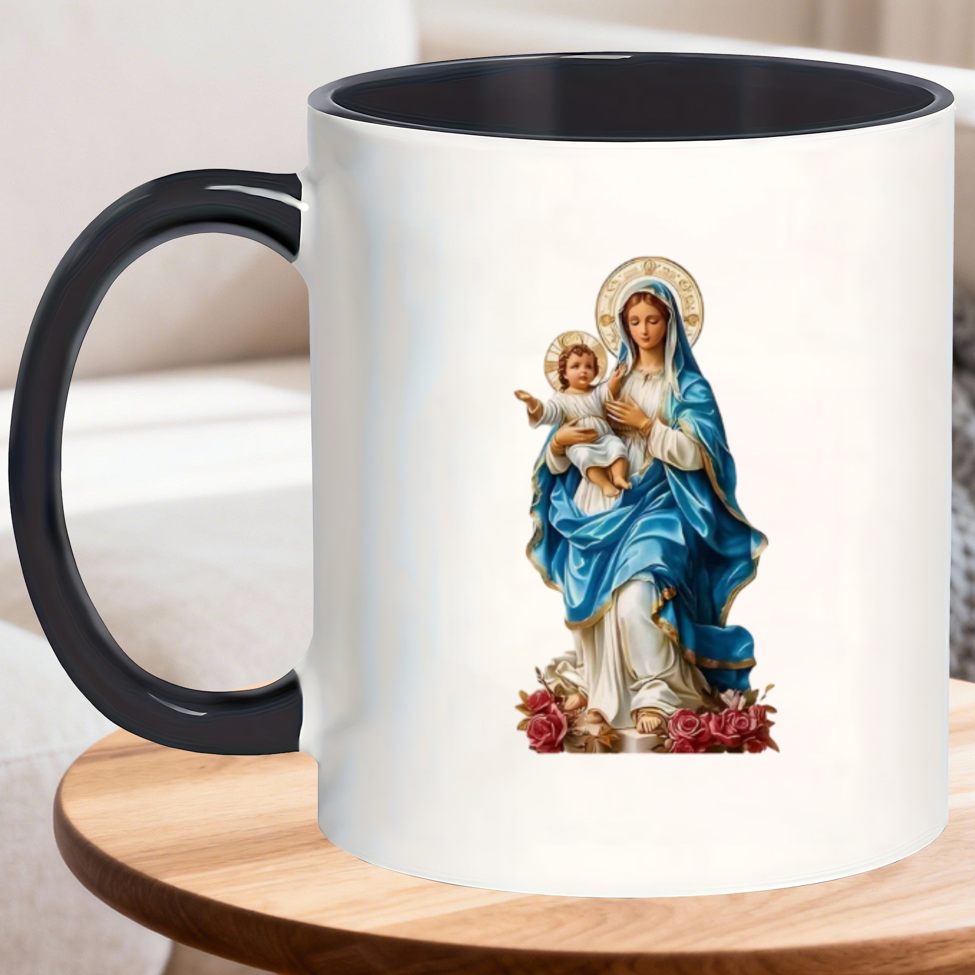 Tailorly Black Accent 11 oz Mug - coffee bar accessories cozy walled insulated religious art print mugs women great as thank you gifts funny
