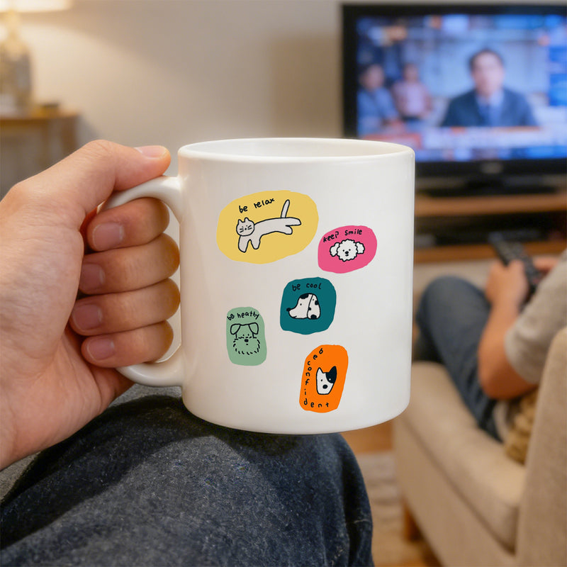 Tailorly White Ceramic 11 oz Mug - positive affirmation， colorful cartoon