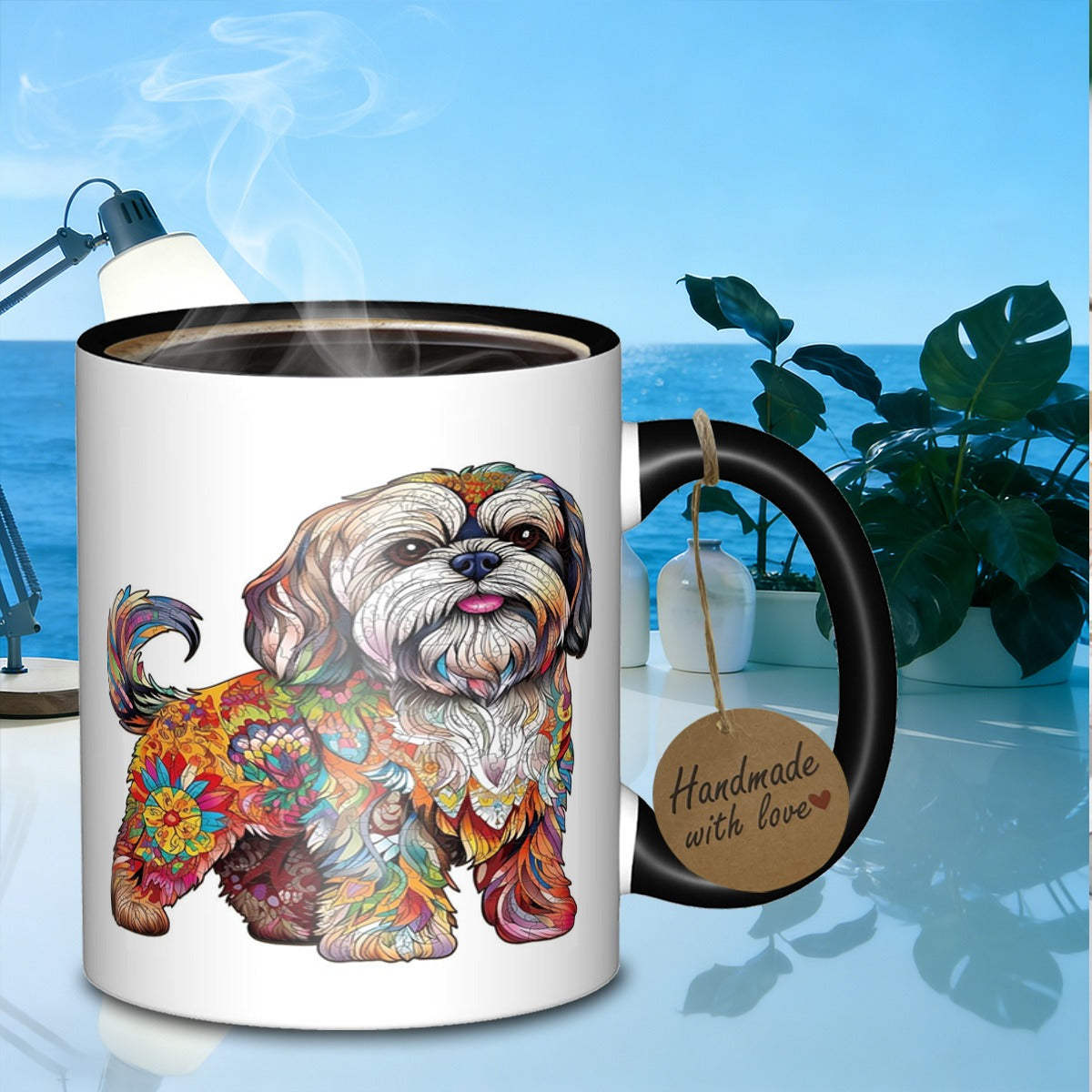 Tailorly Black Accent 11 oz Mug - colorful dog portrait