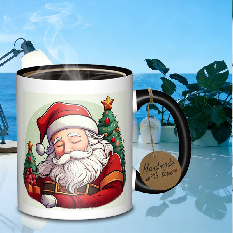 Tailorly Black Accent 11 oz Mug - sleeping santa claus and trees