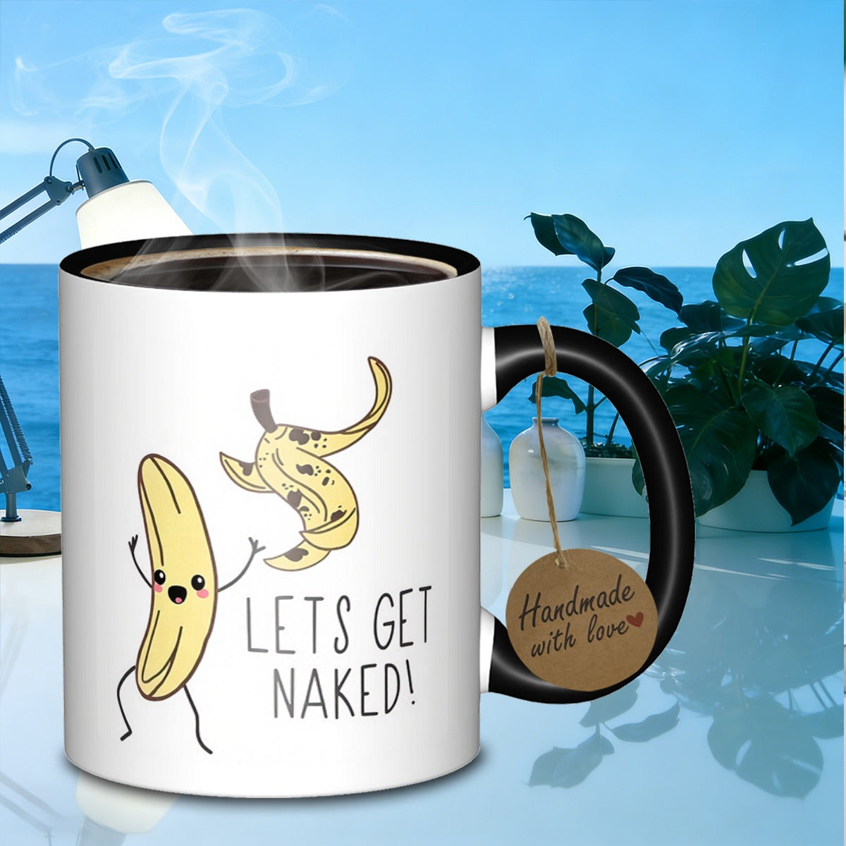 Tailorly Black Accent 11 oz Mug - banana themed retro pattern