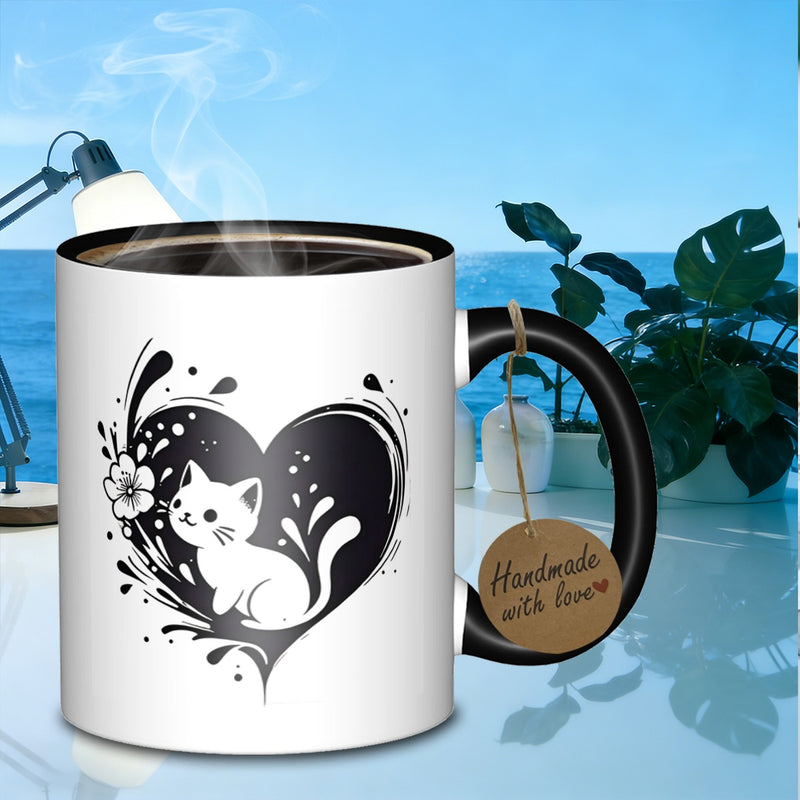 Tailorly Black Accent 11 oz Mug - floral kitten