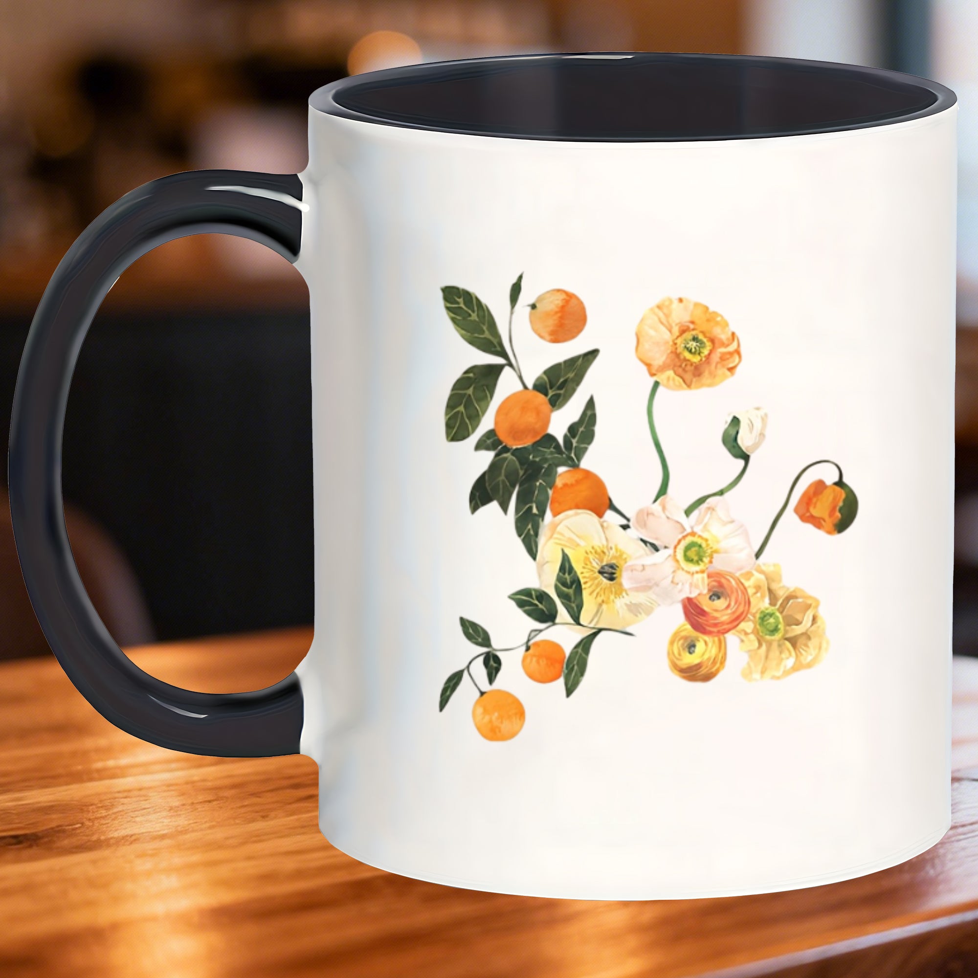 Tailorly Black Accent 11 oz Mug - sturdy vibrant colored mugs in bellflower orange that fading ideal for everyday use at home and