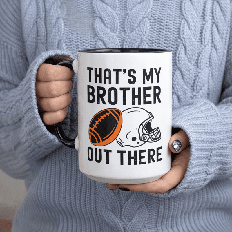 Tailorly Black Accent 11 oz Mug - Football Helmet And Ball