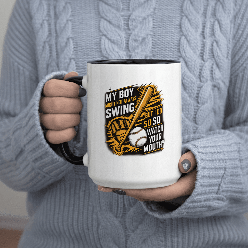 Tailorly Black Accent 11 oz Mug - Might Not Swing but I Do text