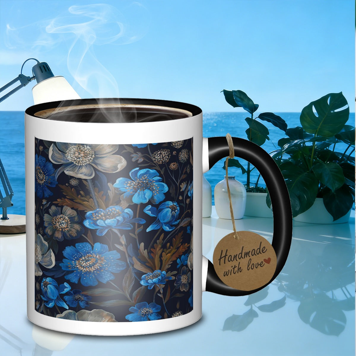 Tailorly Black Accent 11 oz Mug - floral painted pattern