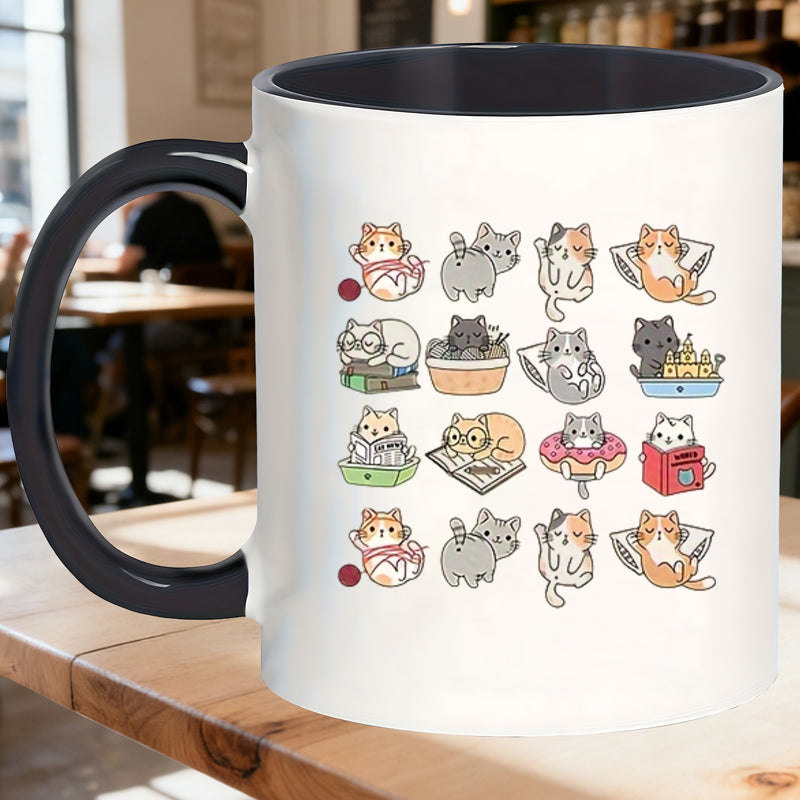Tailorly Black Accent 11 oz Mug - adorable cat illustration