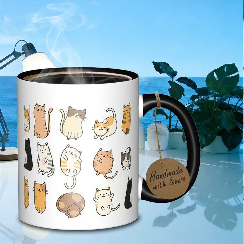 Tailorly Black Accent 11 oz Mug - cartoon cat poses