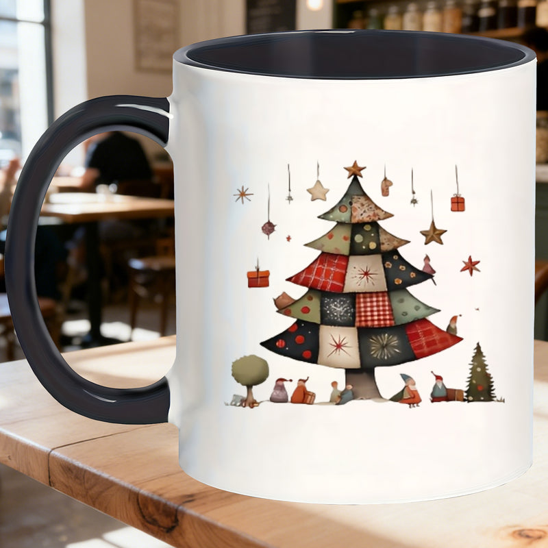 Tailorly Black Accent 11 oz Mug - christmas tree