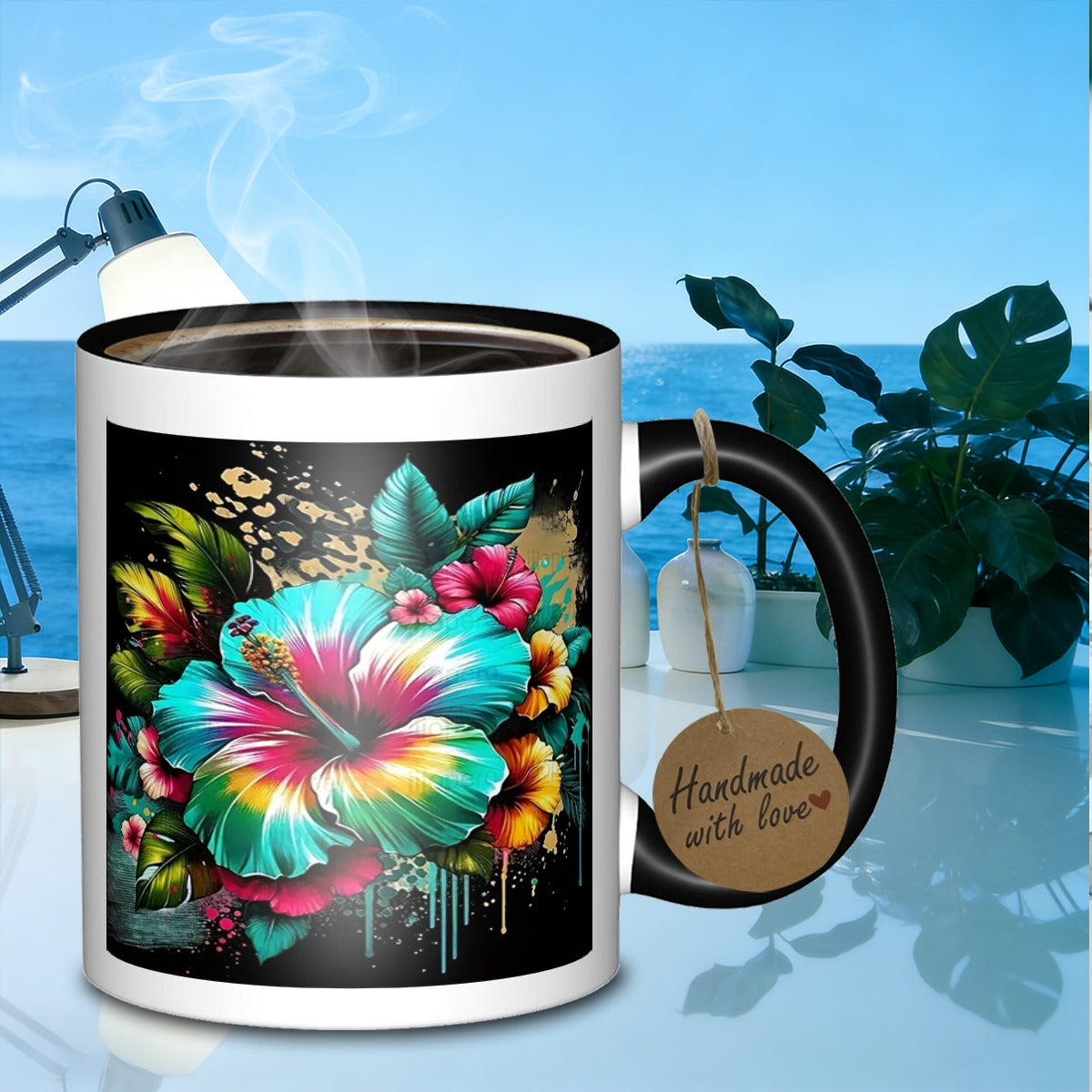 Tailorly Black Accent 11 oz Mug - vibrant flowers