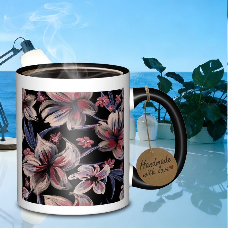 Tailorly Black Accent 11 oz Mug - floral pattern