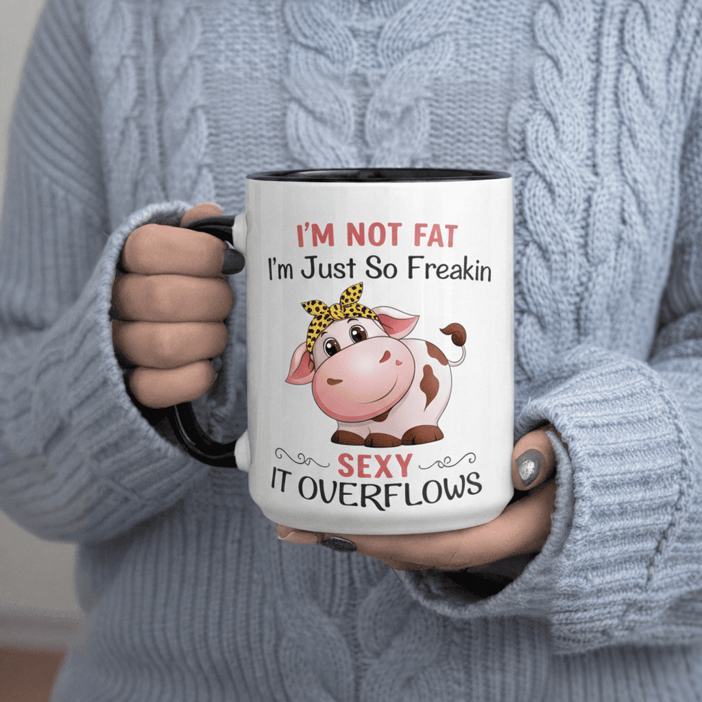 Tailorly Black Accent 11 oz Mug - Cute Cow