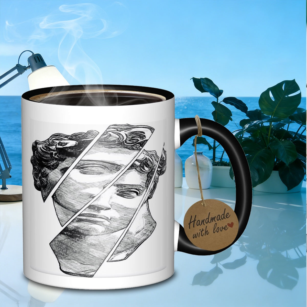 Tailorly Black Accent 11 oz Mug - classical statue fragmented portrait