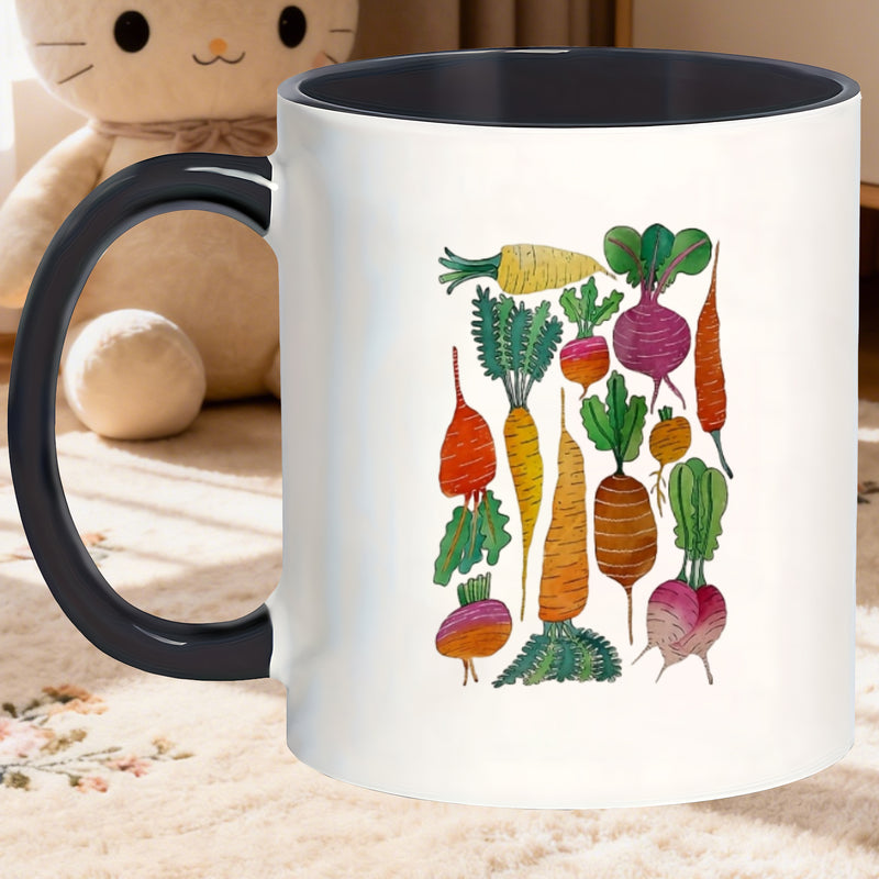 Tailorly Black Accent 11 oz Mug - colorful carrot illustration