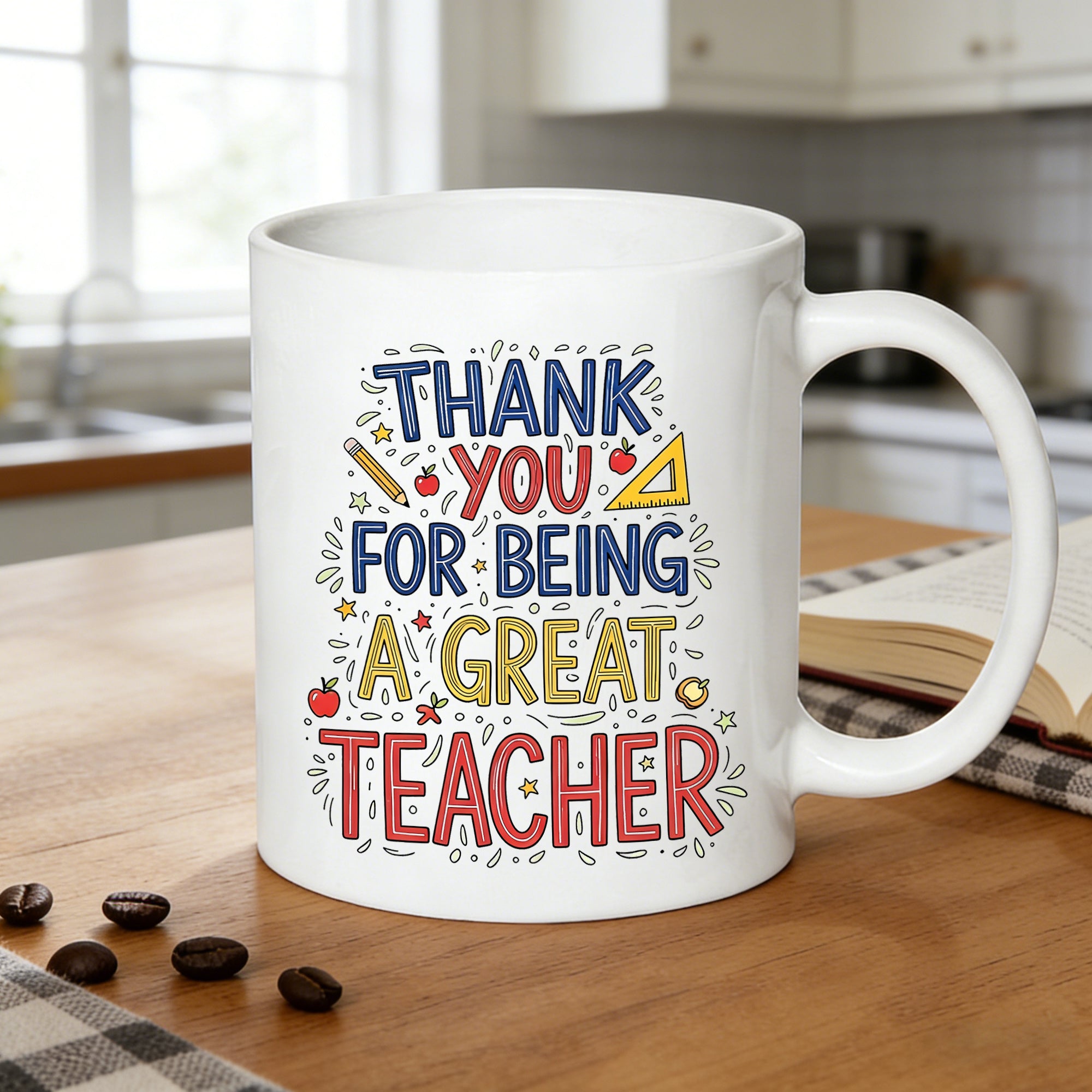 Tailorly White Ceramic 11 oz Mug - colorful school supplies print